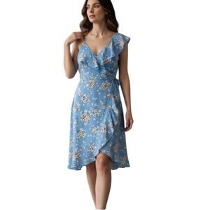 Cornflower Blue Dress Floral Wrap Med Lg